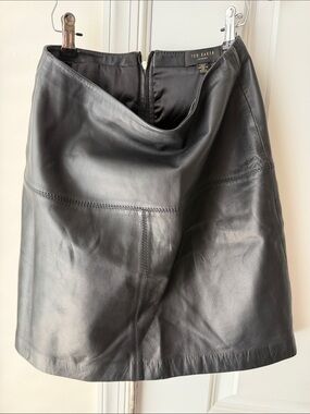 Ted Baker Black Leather A-Line Mini Skirt